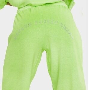 PrettyLittleThing Joggers Green Bling Rhinestone Backside Jogging Pants Pockets